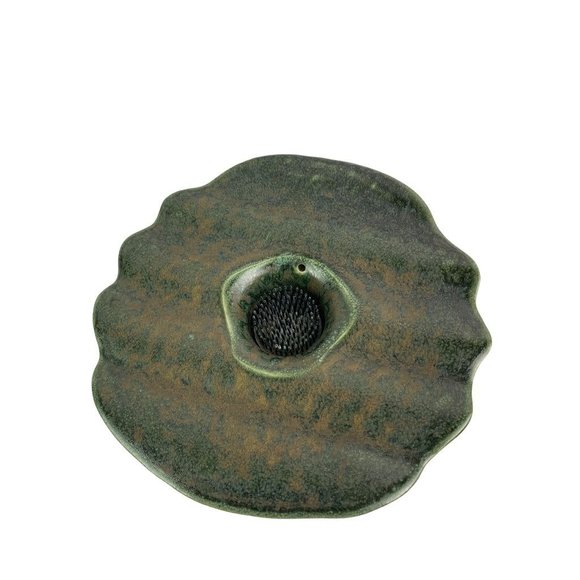 Signed Art Pottery Green Frog Speckled Glaze Lilypad Design - Picture 2 of 9